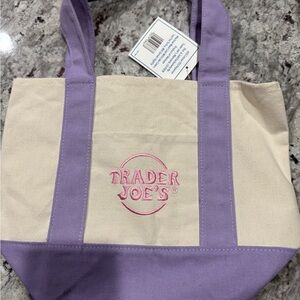 Trader Joes 2025 Spring Purple and Cream Mini Tote Bag